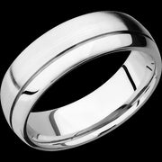 7 mm wide Domed with Off Center Accent Groove 14K White Gold band.