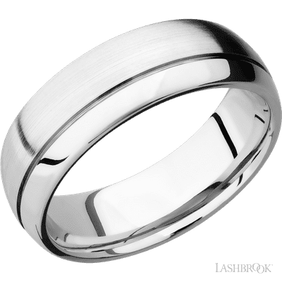 7 mm wide Domed with Off Center Accent Groove 14K White Gold band.