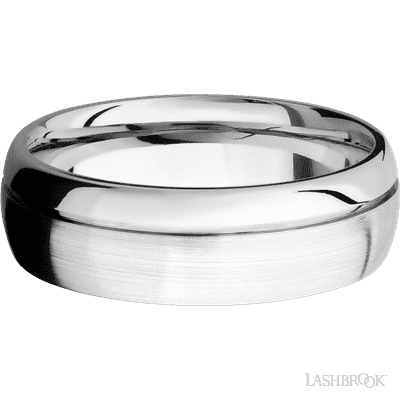 7 mm wide Domed with Off Center Accent Groove 14K White Gold band.