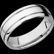 7 mm wide Domed with two accent grooves 14K White Gold band.