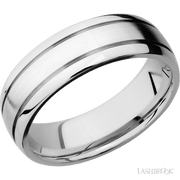 7 mm wide Domed with two accent grooves 14K White Gold band.