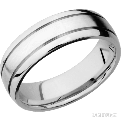 7 mm wide Domed with two accent grooves 14K White Gold band.
