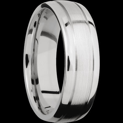 7 mm wide Domed with two accent grooves 14K White Gold band.