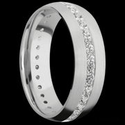 7 mm wide/Domed/14K White Gold band with an Eternity arrangement of .03 carat Round Diamond stones in a Bead Channel setting.