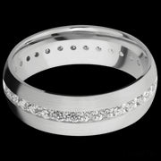 7 mm wide/Domed/14K White Gold band with an Eternity arrangement of .03 carat Round Diamond stones in a Bead Channel setting.