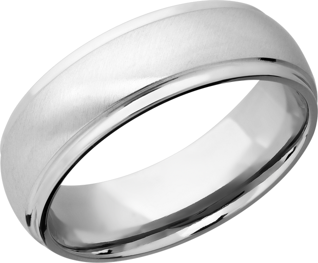 14K White gold domed band with grooved edges