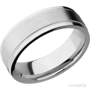 7 mm wide Flat Stepped Edges Milgrain 14K White Gold band.