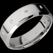 7 mm wide/High Bevel/14K White Gold band with a 9X Even arrangement of .03 carat Round Diamond stones in a Flush setting.