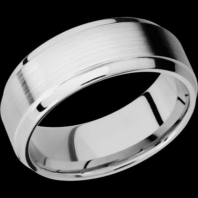 8 mm wide Stepped Bevel 14K White Gold band.