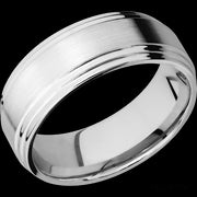 8 mm wide Flat Double Stepped Edges 14K White Gold band.