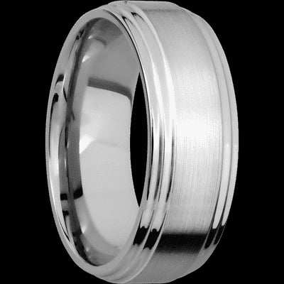 8 mm wide Flat Double Stepped Edges 14K White Gold band.