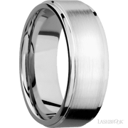 8 mm wide Flat Grooved Edges 14K White Gold band.
