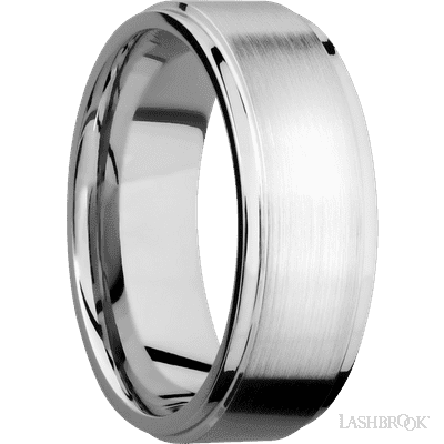 8 mm wide Flat Grooved Edges 14K White Gold band.