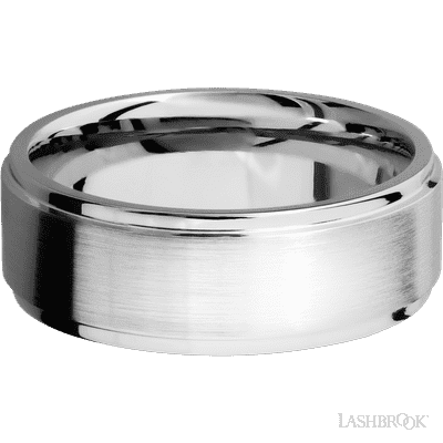8 mm wide Flat Grooved Edges 14K White Gold band.