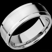 8 mm wide Flat Wide Grooved Edges 14K White Gold band.