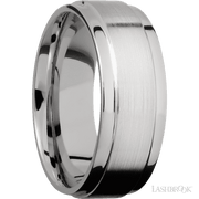 8 mm wide Flat Wide Grooved Edges 14K White Gold band.