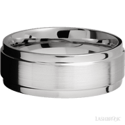 8 mm wide Flat Wide Grooved Edges 14K White Gold band.