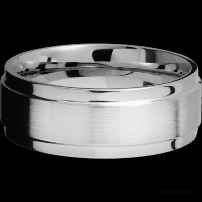 8 mm wide Flat Wide Grooved Edges 14K White Gold band.