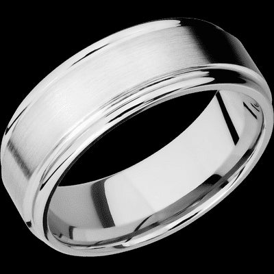 8 mm wide Flat Rounded Edges 14K White Gold band.