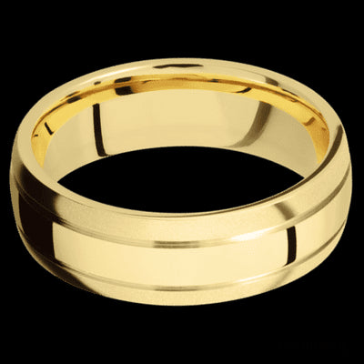 7 mm wide Domed with two accent grooves 14K Yellow Gold band.