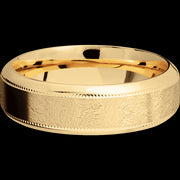 7 mm wide High Bevel Milgrain 14K Yellow Gold band.