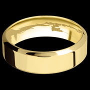 7 mm wide High Bevel 14K Yellow Gold band.