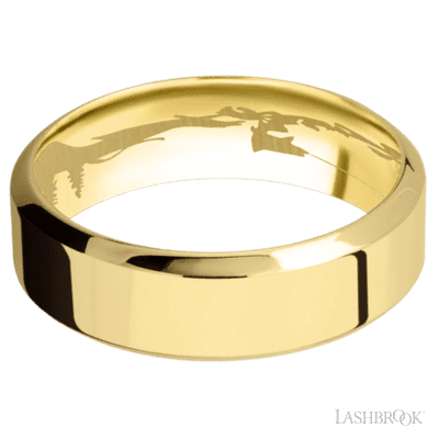 7 mm wide High Bevel 14K Yellow Gold band.