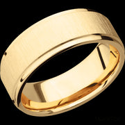 8 mm wide Flat Grooved Edges 14K Yellow Gold band.