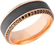 18K Rose gold 8.5mm beveled band with an inlay of zirconium and bead-set eternity black diamonds