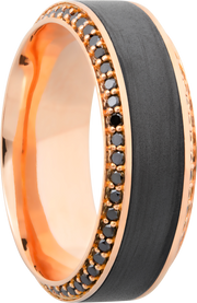 18K Rose gold 8.5mm beveled band with an inlay of zirconium and bead-set eternity black diamonds