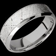 7 mm wide/High Bevel/18K White Gold band with one 4 mm Centered inlay of Meteorite.