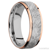 7 mm wide/Flat Grooved Edges/Cobalt Chrome band featuring inlays of Meteorite and 14K Rose Gold.