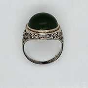 Art Deco 14kt White gold Filigree Jade Ring