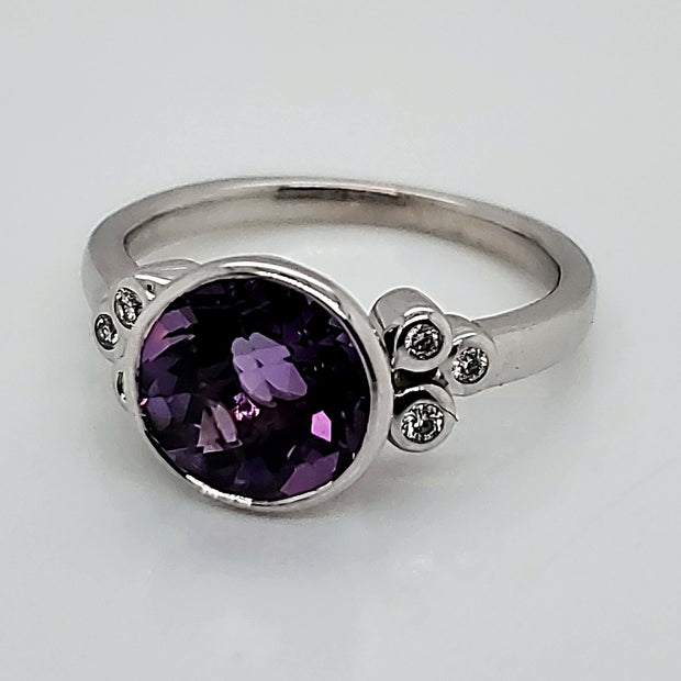 14kt White Gold Amethyst and Diamond Ring