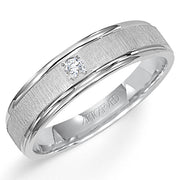 21-V3105W-G.00 - Goldman - Comfort Fit wedding band with single diamond, vertical brushed finish and bright, rolled edges