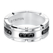 8mm White Tungsten Carbide Ring with Black Diamond Satin Center and Link Edge