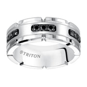 22-5252SHC-G.00 - Goldman - 8mm White Tungsten Carbide Ring with Black Diamond Satin Center and Link Edge