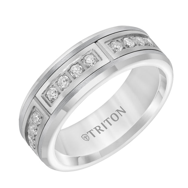 22-6045BWC7-G.00 - Goldman - 7mm Comfort Fit White Tungsten Band with Channel Set Diamonds in Black PVD Coated Steel