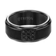 9mm Black Tungsten Carbide Ring With Black Sapphires and Step Edge