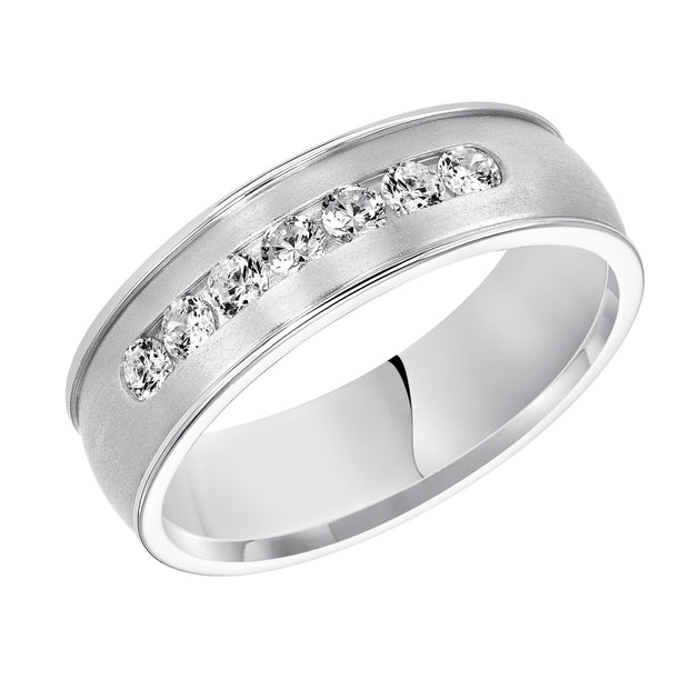 22-8105W-G.00 - Goldman - Distinct yet timeless, this low-domed, Comfort Fit, 7 stone diamond wedding band features satin finish with round edges