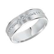 22-8107W-G.04 - Goldman - An Exquisite Row Diamonds Satin Finish and Rolled Edges Perfect the Luxurious Design of this Comfort Fit Wedding Band