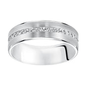 22-8107W-G.04 - Goldman - An Exquisite Row Diamonds Satin Finish and Rolled Edges Perfect the Luxurious Design of this Comfort Fit Wedding Band