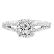 Classic Diamond Halo Split Shank Engagement Ring