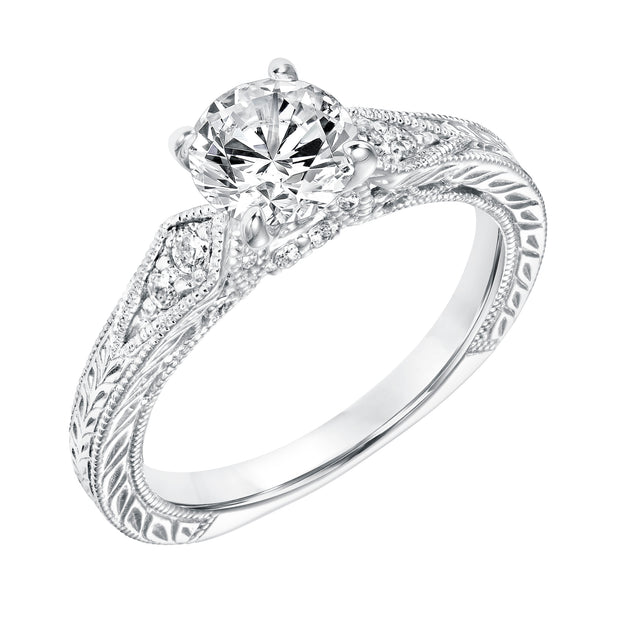 31-11037ERW-E.00 - Goldman - Diamond Prong Set Engagement Ring with Pinched Diamond Engraved  Shank and Milgrain Detail