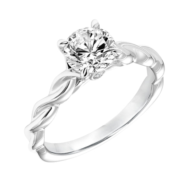 31-11046ERW-E.00 - Goldman -  Diamond Solitaire Engagement Ring with Polished Twisted Shank and Bezel Diamond in Gallery