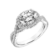Diamond Halo Engagement Ring with Twisted Diamond Shank