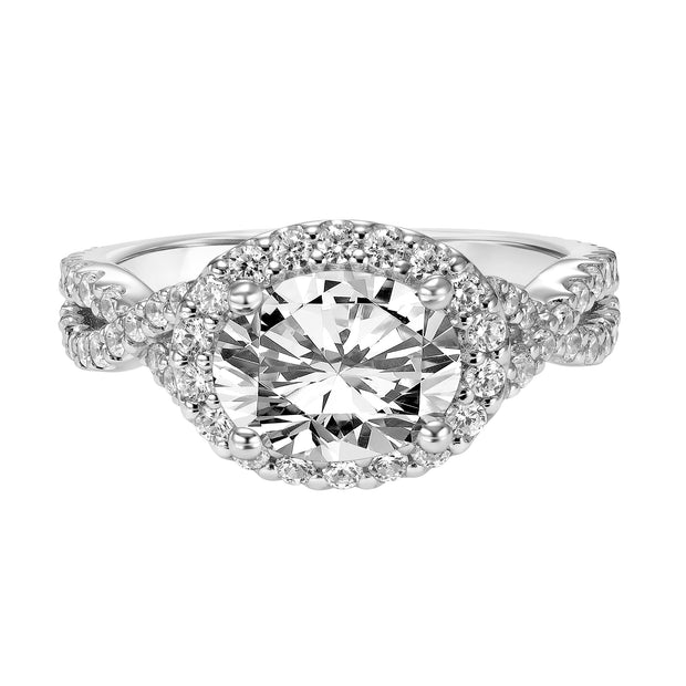 Diamond Halo Engagement Ring with Twisted Diamond Shank