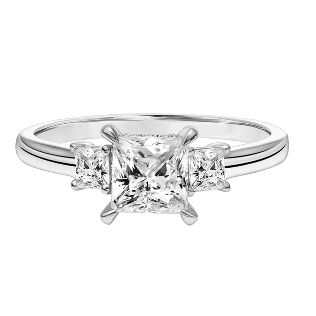 Three Stone Princess Diamond Engagement Ring with Petite Polished Shank