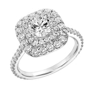Cushion Shape Double Row Diamond Halo Engagement Ring with Diamond Shank