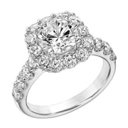 Cushion Shape Diamond Halo Engagement Ring with Diamond Shank